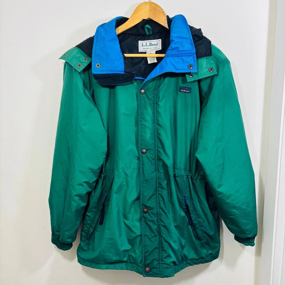 Vintage L.L.Bean Penobscot Thinsulate Parka Green & Blue Zip Kid Jacket XL 18-20
